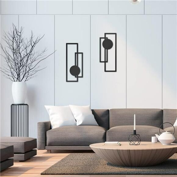Metal Abstract Wall Art Set Minimalist Geometric Line Decor for Living Room - Picture 3 of 7